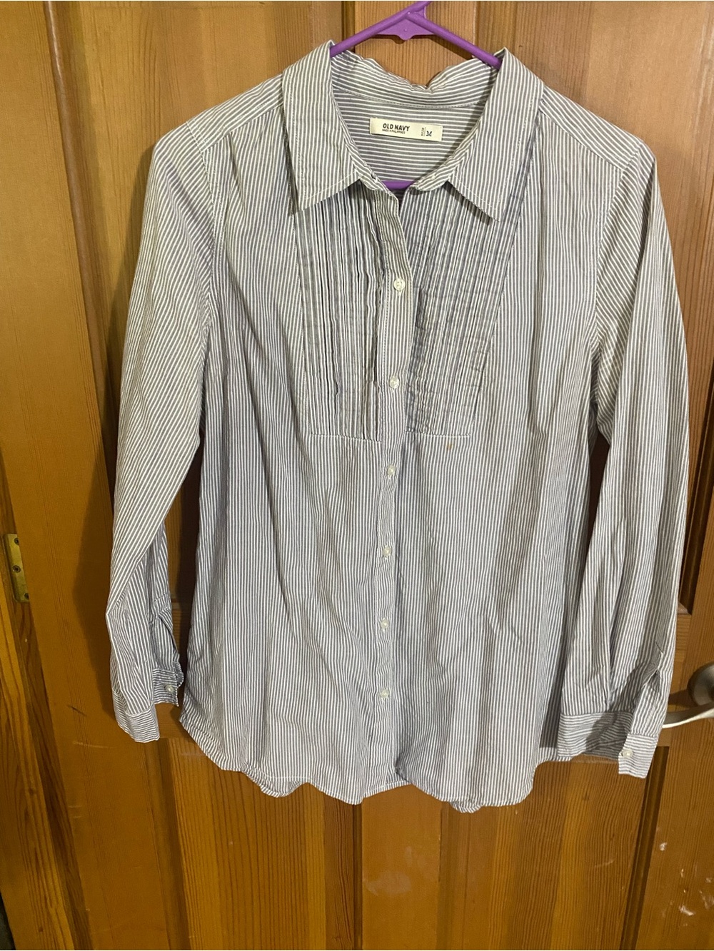 Old Navy Gray and White Pinstripe Button-Down Shirt
